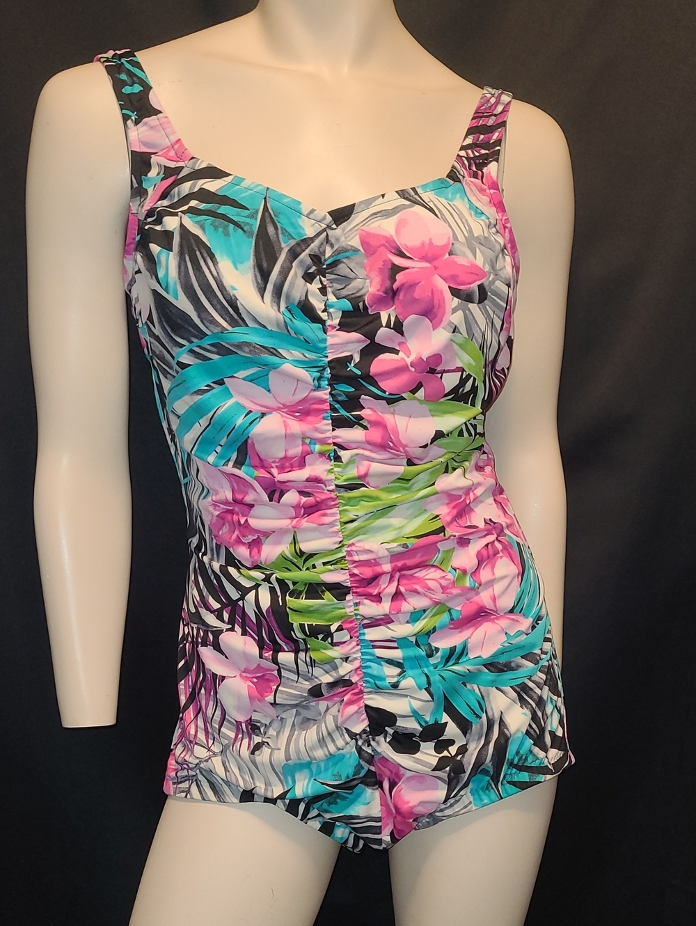 Maxine of Hollywood Floral One-Piece Swimsuit in Pink, Teal & Black